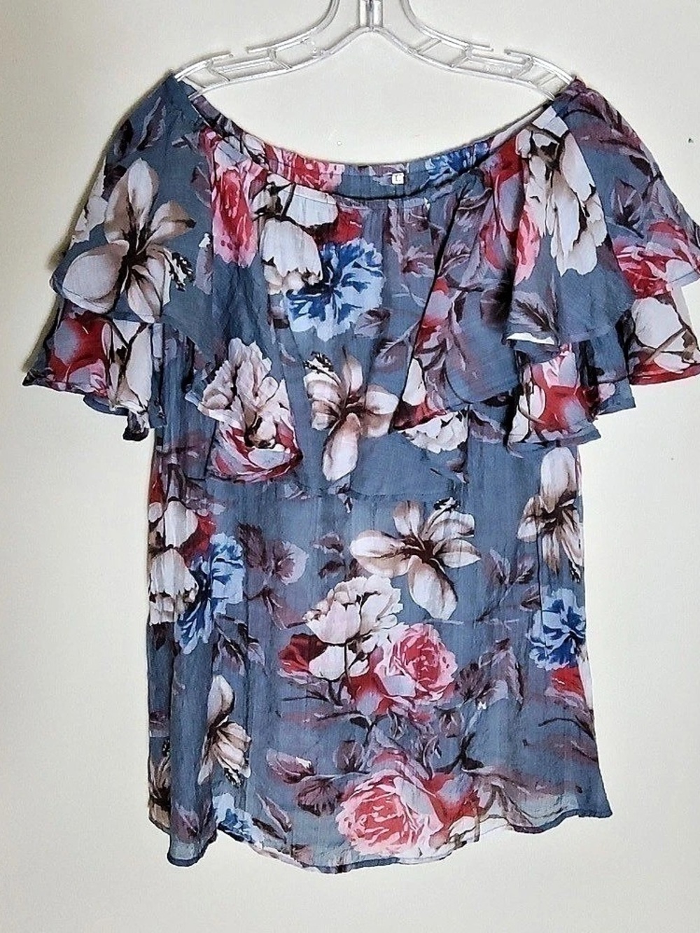 B.l.o.u.s.e.l Floral Ruffle Sleeve Blouse in Blue & Red Size 3